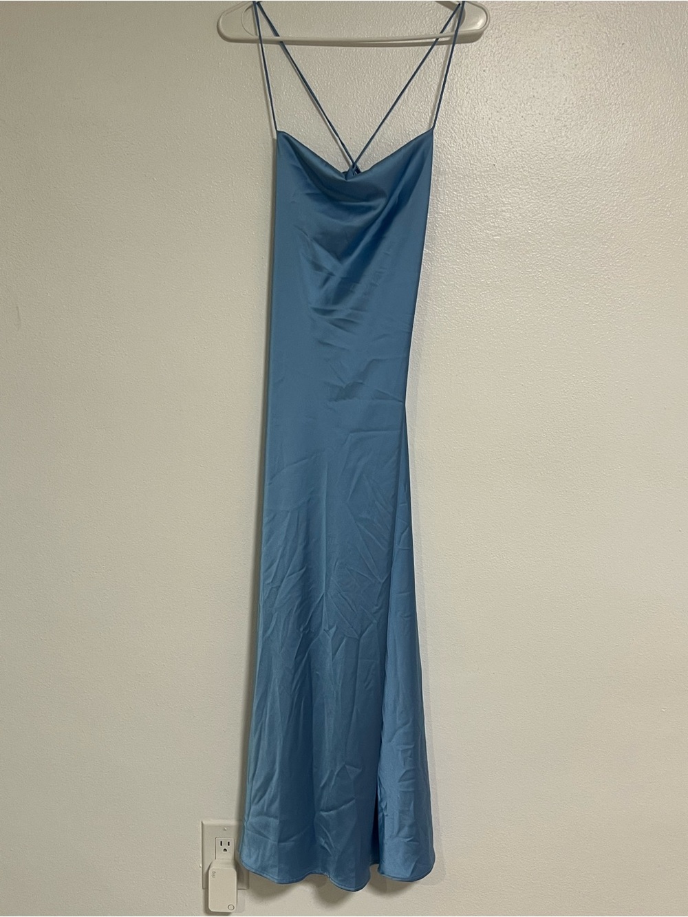 SHEIN Dusty Blue Satin Cowl Neck Maxi Slip Dress